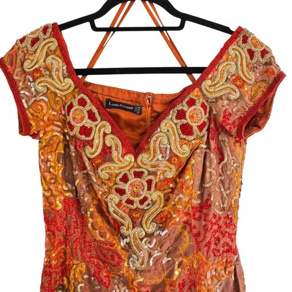 Vintage Louis Féraud 100% Silk Metallic Gold Sequins/ Beaded Jacket & Mini Dress - Picture 5 of 14